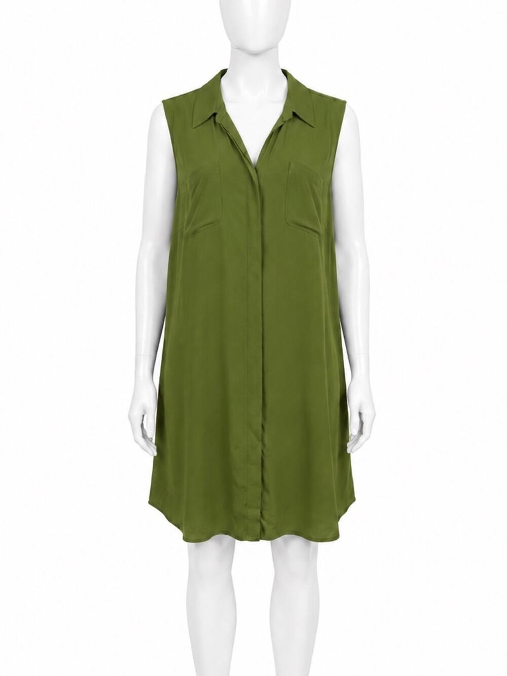 Sonoma Olive Green Sleeveless Shirt Dress Large NWT Collared Pockets Rayon